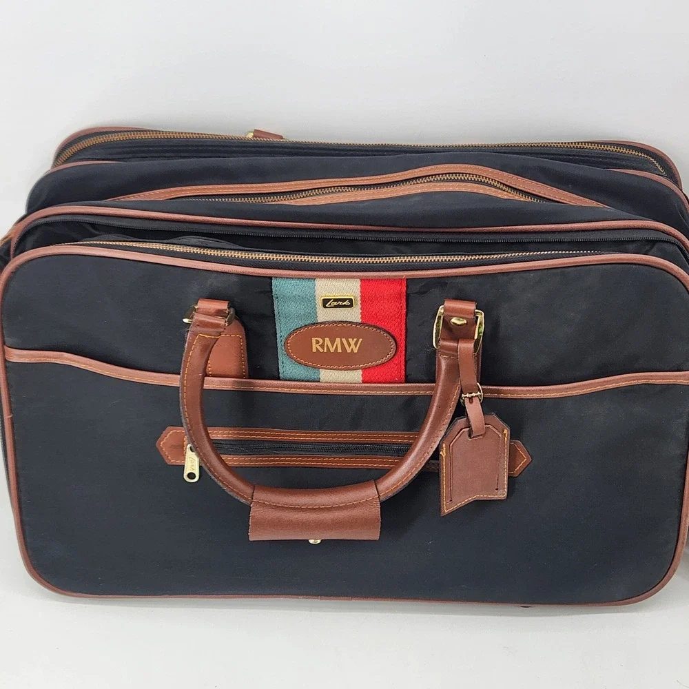 Vintage Lark Travel Bag Set Duffel Weekender Carry On Retro Stripe Luggage